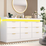 9 Drawer Dresser for Bedroom, White Dresser with LED Lights and Charging Station, Modern Chest of Drawer, Wood Triple Wide Drawer Organizer Cabinet for Bedroom, Living Room, Entryway, Hallway knoworld