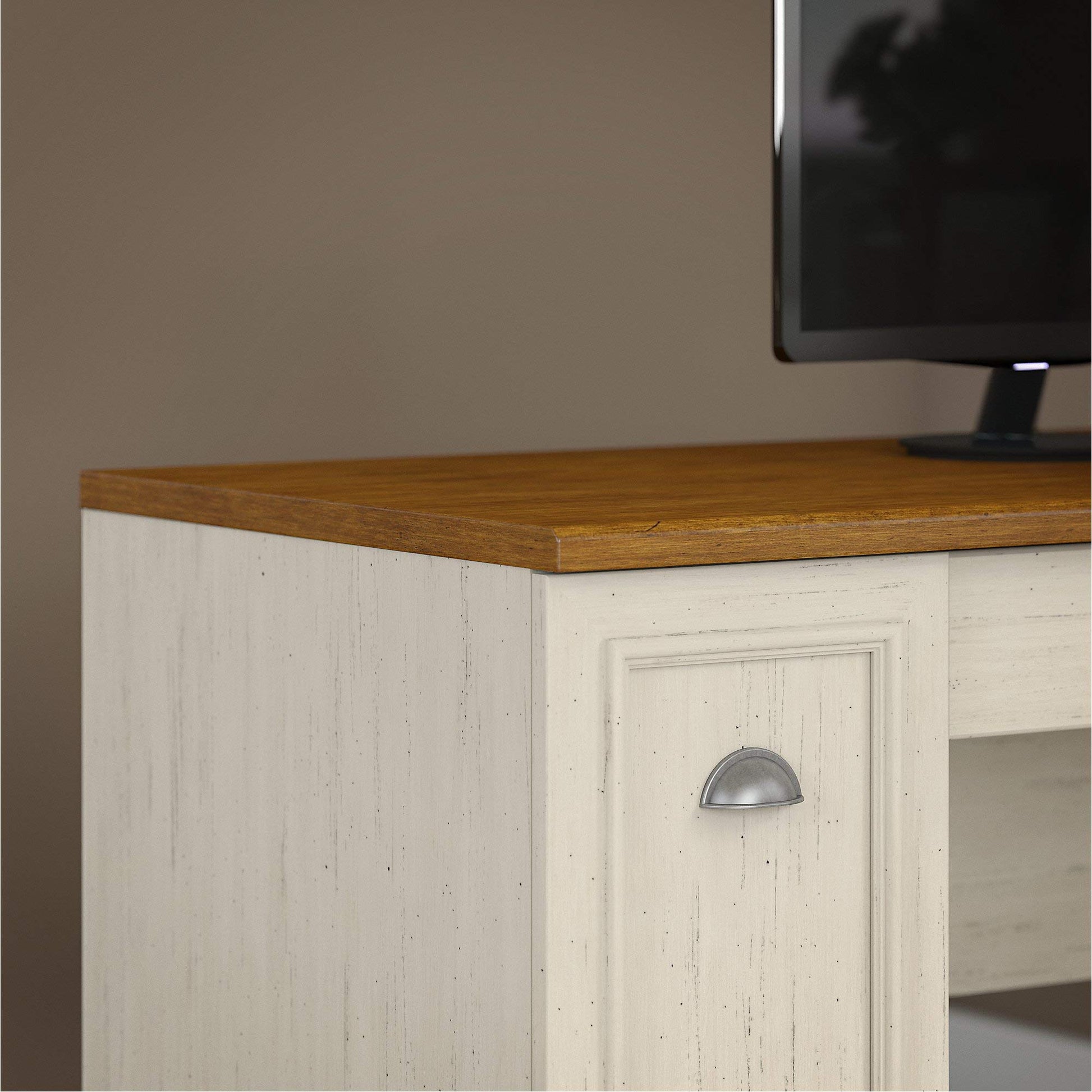 Bush Furniture Fairview L Shaped Desk with Hutch in Antique White - WoodArtSupply