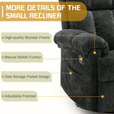 Korser Recliner Chair, Swivel Rocker Recliner Chair for Adults, Small Recliners for Small Spaces, Upholstered Manual Recliner with Side Pockets, Nursery Rocking Chair for Living Room, Chenille, Black Korser