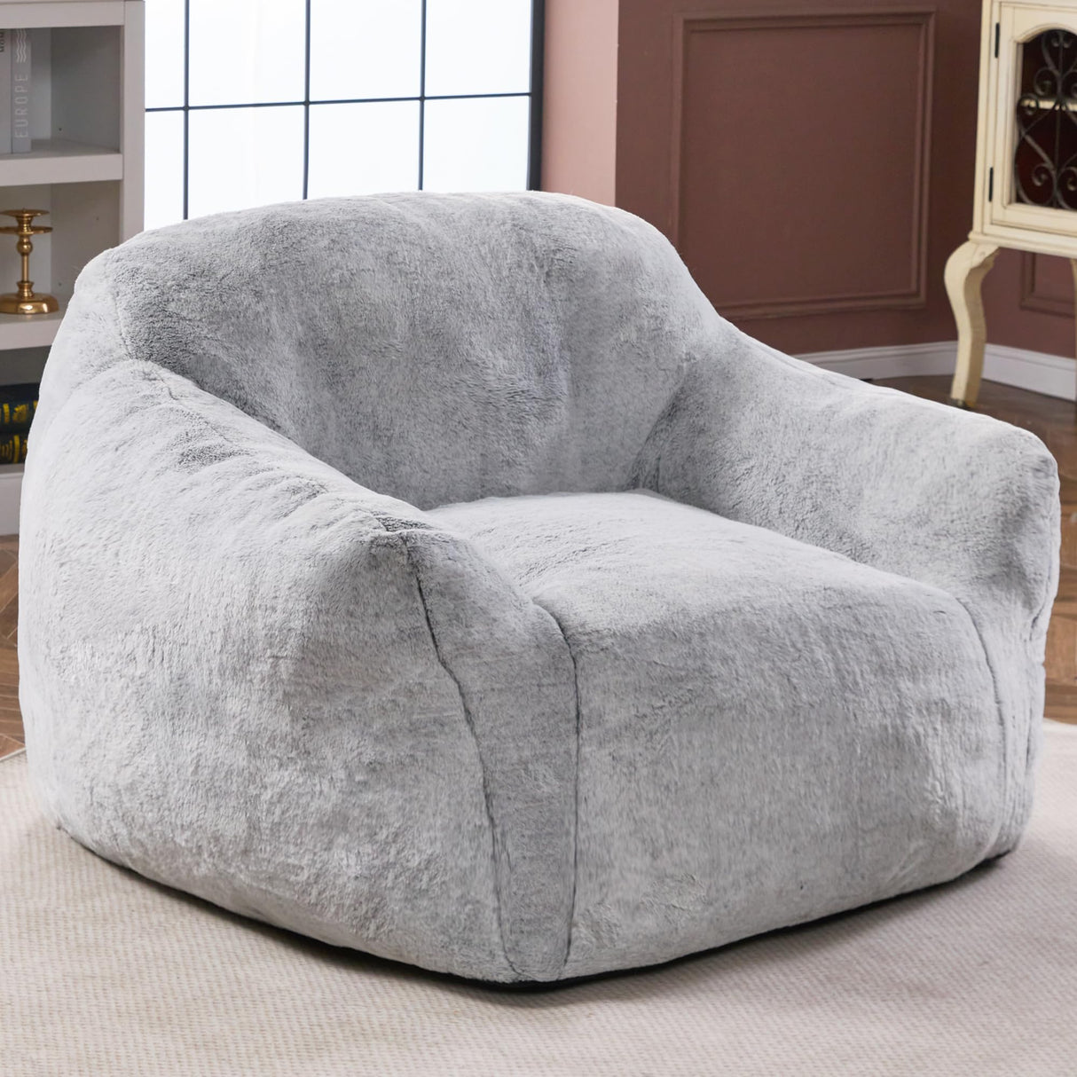 Homguava Beanbag Chair Bean Bag Chairs for Adults Bean Bags Giant Bean Bag Sofa with Spacious Cushion Bean Bag Couch with Armrest Large Bean Bag Chair with Filler for Living Room Bedroom (Light Grey) Homguava