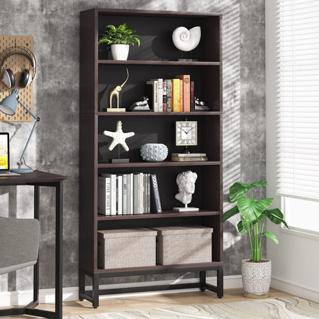 Tribesigns 70.8” Heavy-Duty Tall Bookcase & Organiser with 5-Tier Storage Shelves in Sandalwood Tribesigns