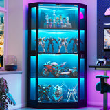 PAKASEPT Corner Display Cabinet with Glass Doors, 66.3”Corner Curio Cabinets with LED Lights, 4-Tier Display Shelf with Human Body Sensor for Toys, Books, Collectibles PAKASEPT