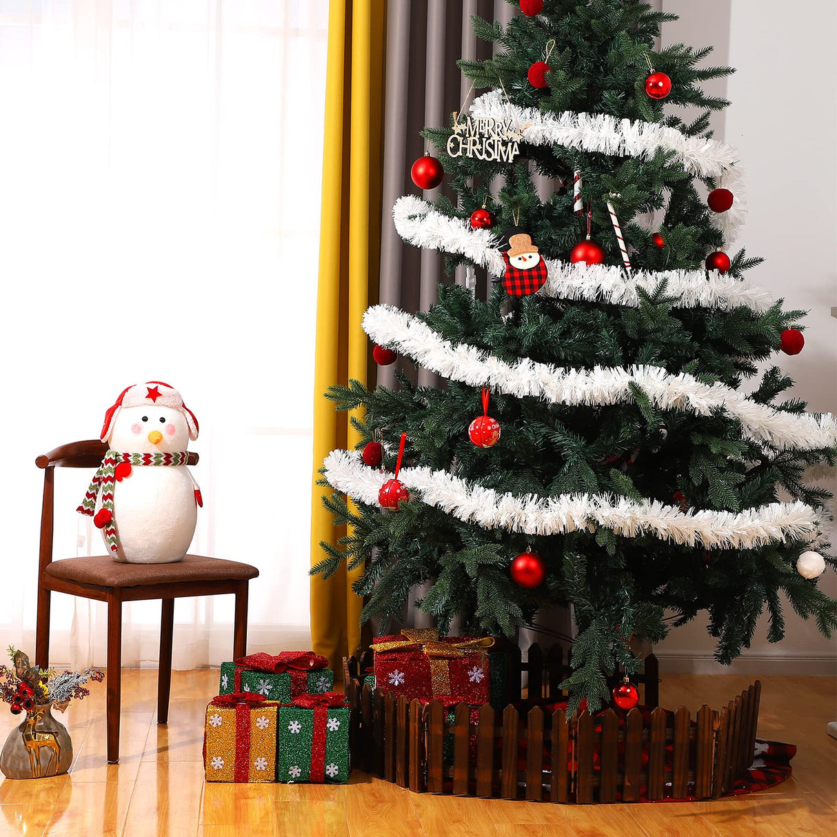 Dingion 59 Feet Christmas Tinsel Garlands Metallic Twist Garland Hanging Garland Ornaments for Halloween Christmas Tree Party Supplies Indoor and Outdoor Decoration(Shinny,White) Dingion