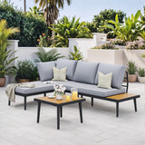 Greesum Outdoor Sectional Sofa Set L-Shaped Metal Patio Furniture with All-Weather Cushions and Built-in Side Coffee Table for Garden, Lawn, Backyard, Poolside, Gray Greesum