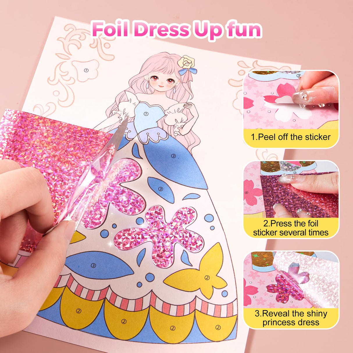 4 in 1 Princess Art Craft Kits, Foil Crafts Art Fun & Gem Painting, Makeup Diamond DIY Activity, Dress Up Sticker Books,Travel Toys, Ideal Toys for Girls Ages 6 7 8+ Years Old Jar Melo