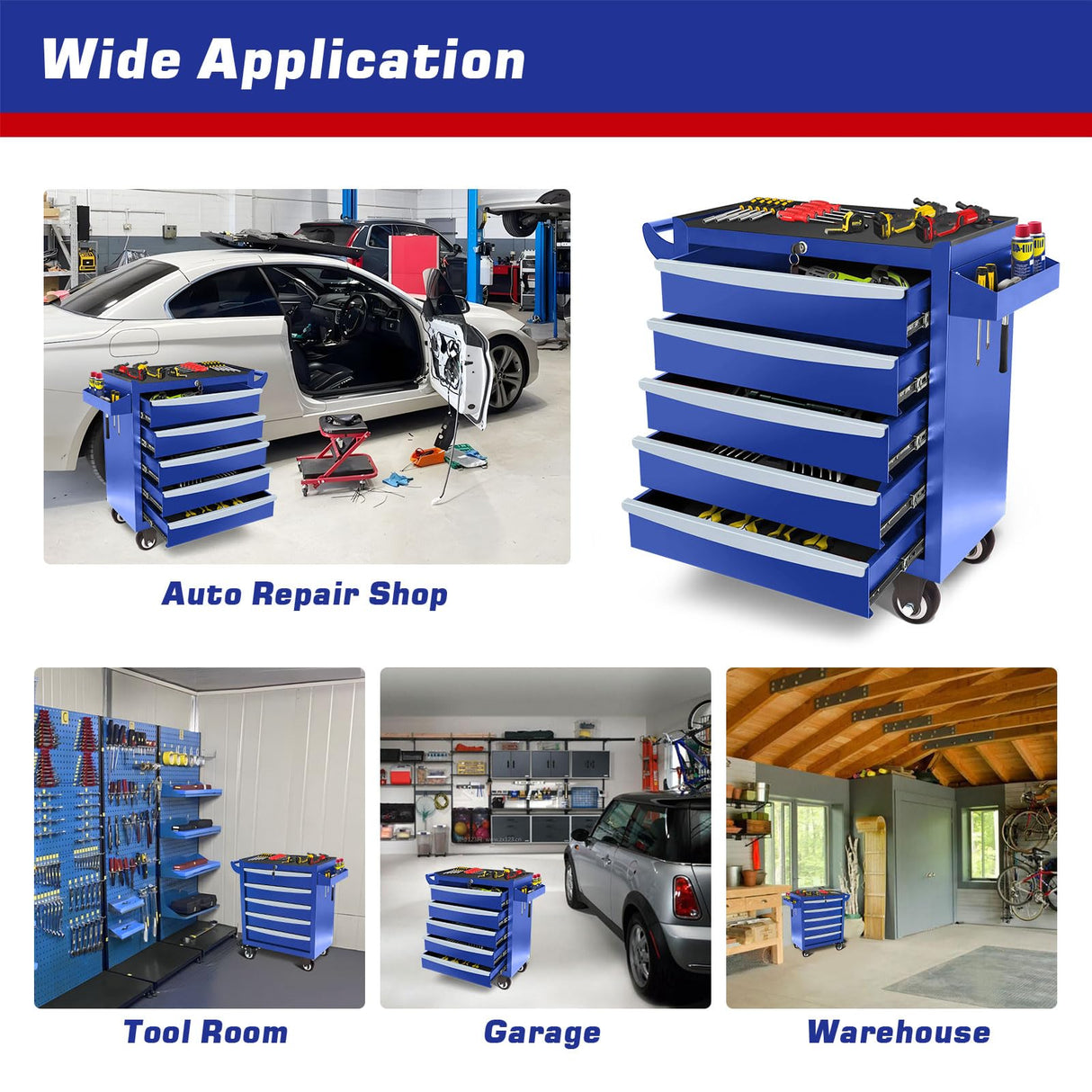 Barphygo 5-Drawer Rolling Tool Box, Tool Chest with Wheels & Lock Garage Storage Cabinets Tool Cart on Wheels, Toolbox Organization Workbench for Garage, Workshop, Warehouse & Repair Shop Barphygo