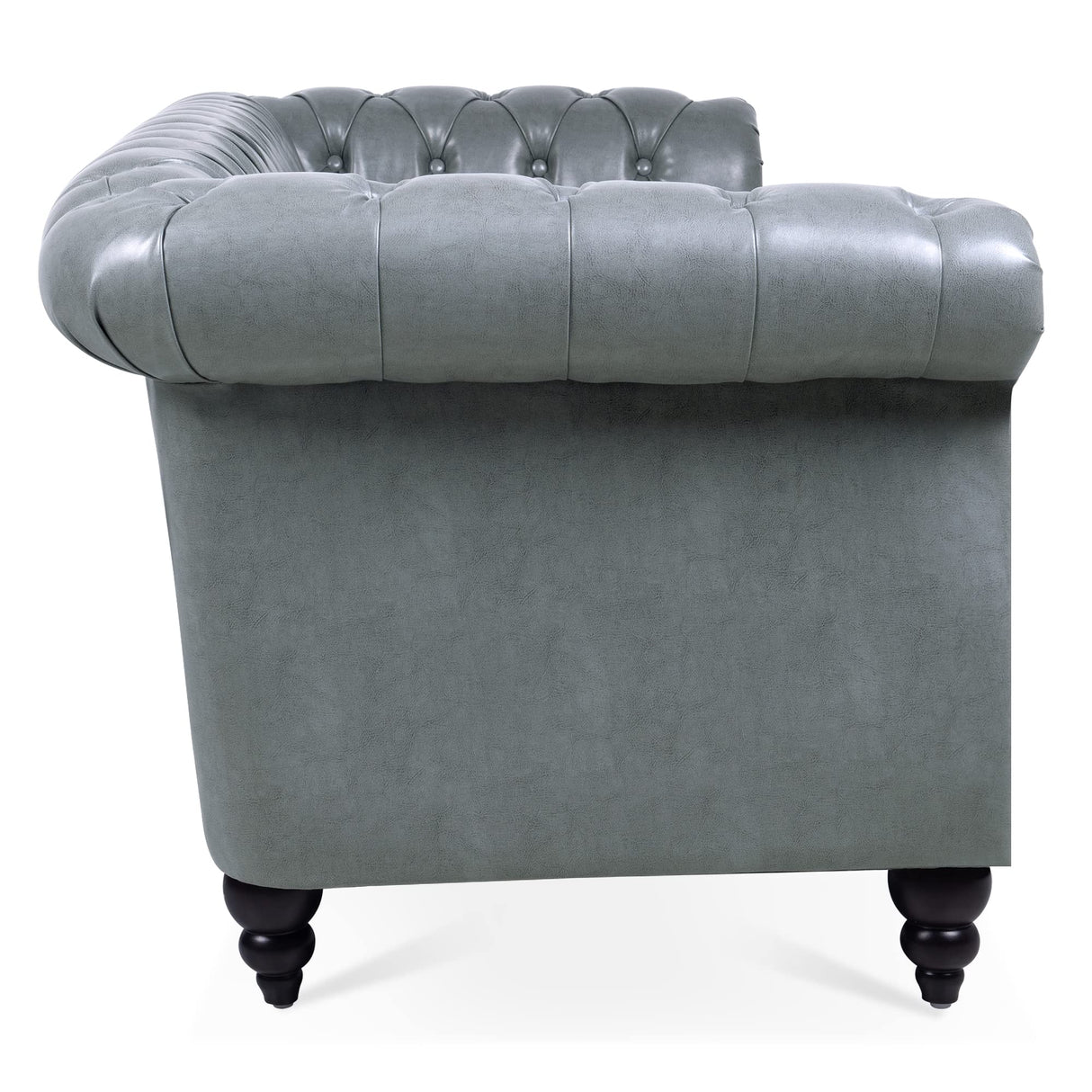 Ball & Cast 84" Chesterfield Leather Sofa with Channel Tufted Seat Back,Classic 3 Seater Couch w/Roll Arm Nailhead Trim and Upholstered,Mid Century Furniture for Living Room,Bedroom,Office,Grey PU Ball & Cast