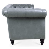 Ball & Cast 84" Chesterfield Leather Sofa with Channel Tufted Seat Back,Classic 3 Seater Couch w/Roll Arm Nailhead Trim and Upholstered,Mid Century Furniture for Living Room,Bedroom,Office,Grey PU Ball & Cast