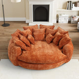 81” Oversized Upholstered Sofa Bed, Round Chaise Lounge Chair Indoor, Fluffy Plush Chaise Lounge, Modern Chenille Cloud Couch with Deep Seat, Comfy Bean Bag Chiar for Living Room Apartment, Orange BEQAI