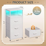 WLIVE White Night Stand with Charging Station, LED Nightstand with 3 Fabric Drawers, Tall Bedside Table with 3 USB Ports and 2 Outlets, Dresser for Small Space, 31.93" H Side Table for Bedroom WLIVE