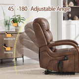 EZZUP Power Lift Recliner Chair for Elderly People, Dual Motor Lift Chair with Vibration Massage and Heat, Lay Flat Recliner with Solid Wood Armrest, Standing Assistance Reclining, Faux Leather Brown EZZUP
