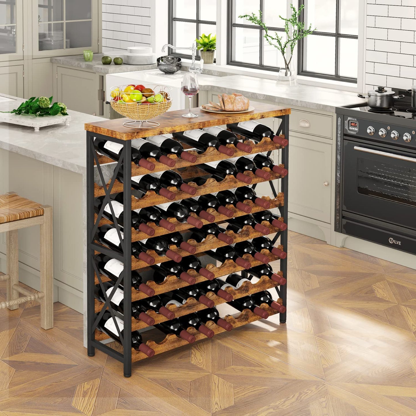 Homeiju 56-Bottle Freestanding Wine Rack, Wooden Wine Rack Storage Shelf, Stackable Wine Bottle Rack with Tabletop for Living Room,Kitchen or Wine - WoodArtSupply