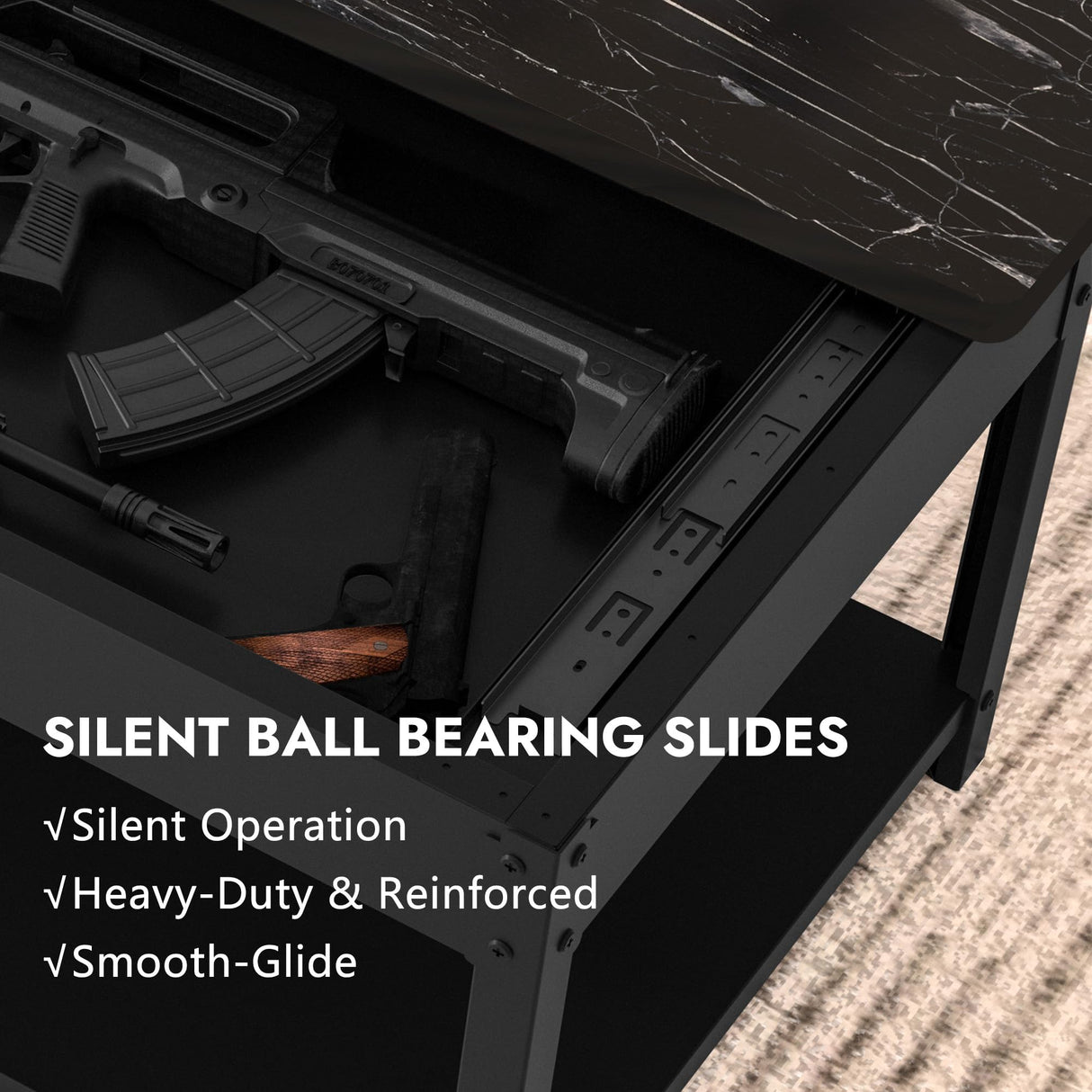 Gun Safe with Biometric Lock, Biometric Fingerprint Gun Safe for Rifles and Pistols, Hidden Gun Storage for Jewelry Money Rifles Pistols and Ammo, Use as Coffe Table (Black Marble Wood) Xyvaly