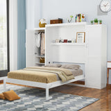Harper & Bright Designs Full Size Murphy Bed, Wood Full Wall Bed with Two Closets and Storage Shelf, Multifunctional Foldable Platform Bed Frame for Guest-Room/Bedroom, White Harper & Bright Designs