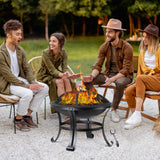 22 Inches Portable Fire Pit Outdoor Wood Burning Steel Lightweight BBQ Grill Firepit Bowl with Log Grate&Poker for Outside Patio Campfire Bonfire Backyard Nouva