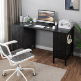 Black Gaming Desk with Drawers on Both Sides, 55 Inch Home Office Computer Study Writing Work PC Desk with 8 Storage Drawers Storage for Bedroom DLisiting