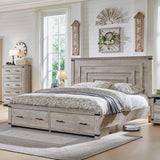 RedLemon Farmhouse Queen Bed Frame with 54" Geometric Headboard & Storage Drawers in Light Rustic Oak RedLemon