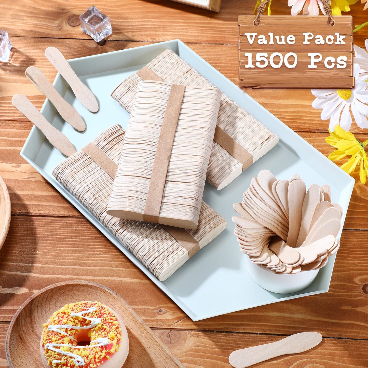 Nuogo 1500 Pcs Wooden Ice Cream Sample Spoons Bulk Disposable Honey Gelato Tasting Sticks Cutlery Mini Wood Chocolate Hot Cocoa Essential Small Wedding Dessert Spoon for Eating Sampling Craft 3 Inches