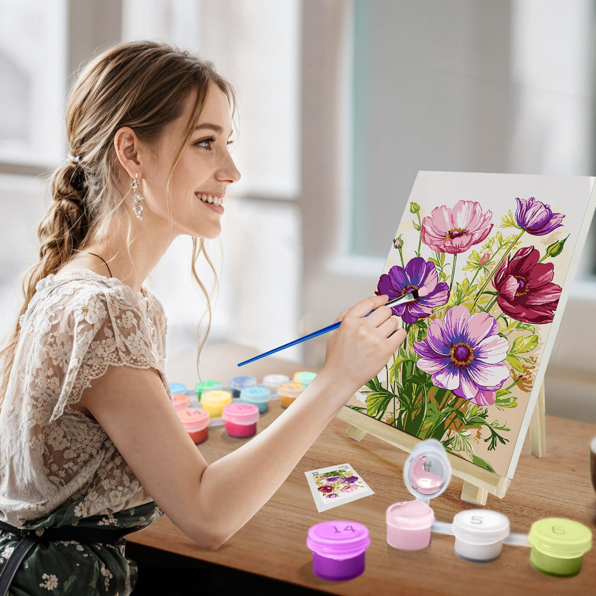 JOOZ Paint by Numbers Kit for Adults with Frame, Flowers Adult Paint by Number Kits with Easel, DIY Flowers Acrylic Oil Painting Kit Framed for Home Wall Decor 8x12 Inch JOOZ