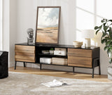 WAMPAT Mid-Century TV Stand for 90 Inch TV, Wood Entertainment Center for 75-105 Inch TV, TV Console Table with Storage Cabinet & Metal Leg, Television Stands for Living Room, Black & Brown, 100 Inch WAMPAT