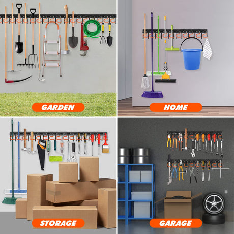TVKB 34'' All Metal Garden Tool Organizer Wall Mount Garage Organizers and Storage with Hooks Tool Hangers for Shed TVKB