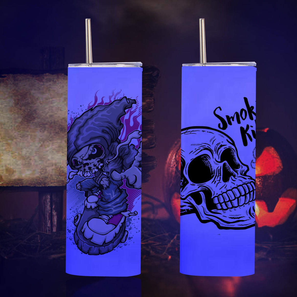 JKGTKC 4 PACK Sublimation Tumblers 20 Oz Skinny Straight Luminous Skinny Tumbler Bulk for heat for press color change blue color in the dark JKGTKC