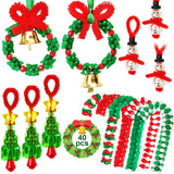 AWHETIE Christmas Crafts for Adults,40 Sets Beaded Ornament Kit,Including 20 Pcs Wreath with Bell/5 Pcs Snowman/5 Pcs Christmas Tree/10 Pcs Candy Cane,Holiday Tree Decorations AWHETIE