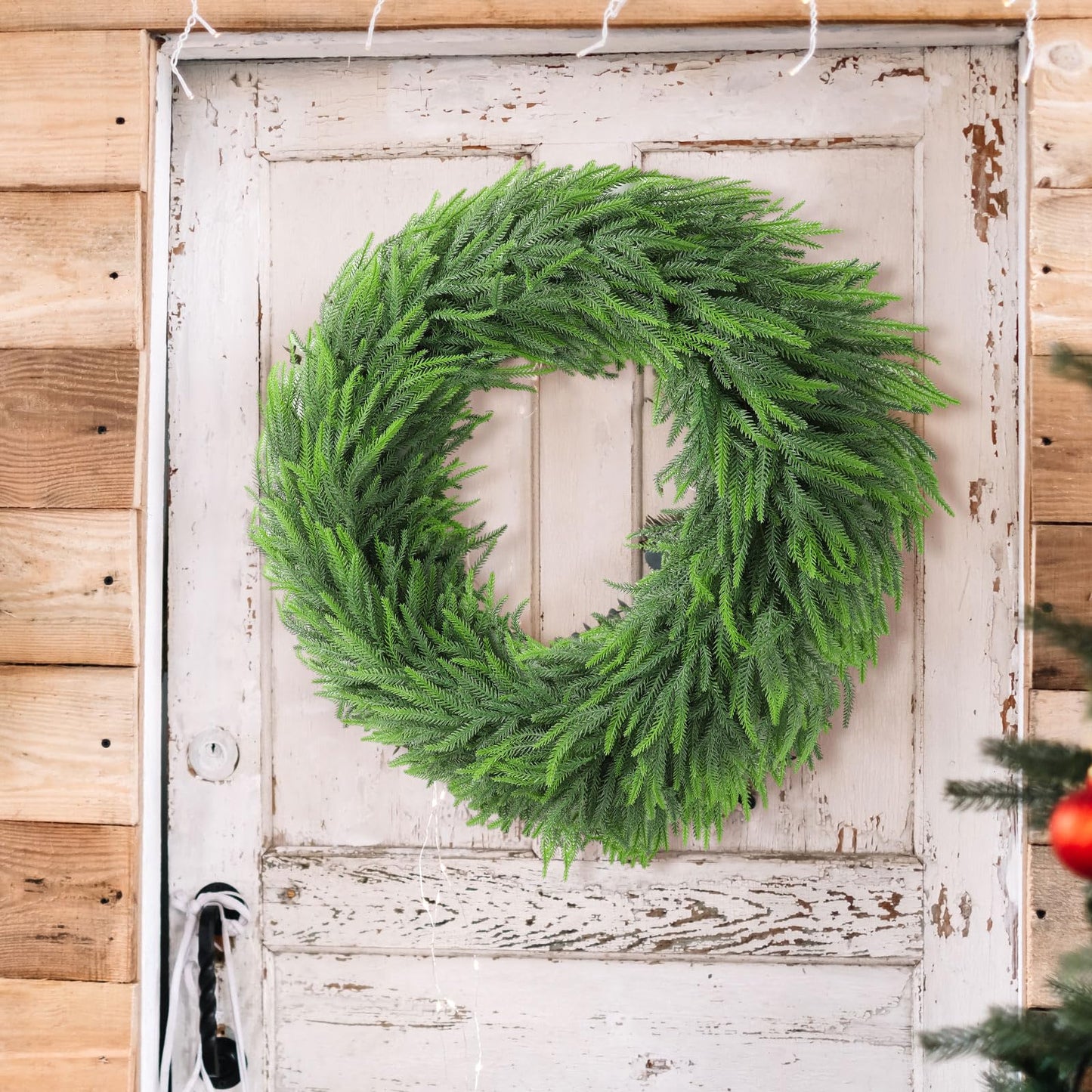 Wavwavw 36" Christmas Norfolk Pine Wreath Extra Large Norfolk Pine Wreath Christmas Wreaths for Front Door Pine Wreath Artificial Green Wreath for Christmas Winter Farmhouse Home Decor