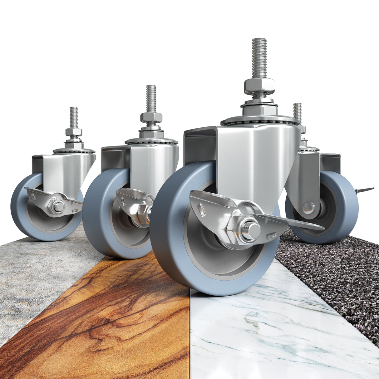 Caster Wheels, Casters, Casters Set Of 4, Stem Casters, 3 Inch Casters, Locking Casters, Castor Wheels, Rubber Casters, Wheels for Wire Shelving Racks, Casters for Wire Shelving, Heavy Duty 3/8-16x1.5 Houseables