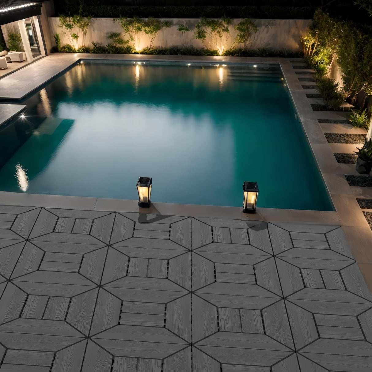 Plastic Interlocking Deck Tiles Waterproof 12x12'' Exstra Long Patio Flooring 44 sqft Outdoor Deck Tiles for All Weather Use - Balcony, Backyard, Indoor & Outdoor ZUGELAN