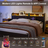 AOVSA Black California King Bed Frame with LED Storage Headboard and Charging Station AOVSA