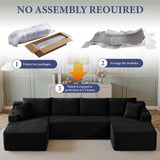 133" Oversized Couches for Living Room Modern Sectional Couch for Living Room Corduroy Boneless Couchs Comfy Cloud Couch Flexible Modular Sectional Sofa (Black, with Cup Holder) KOPSEE