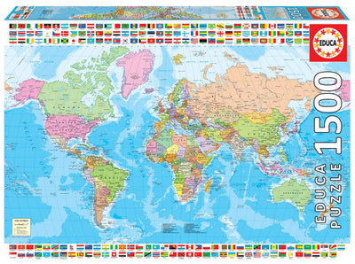 Educa - Political World Map - 1500 Piece Jigsaw Puzzle - Puzzle Glue Included - Completed Image Measures 33.5" x 23.5" - Ages 14+ (18500)
