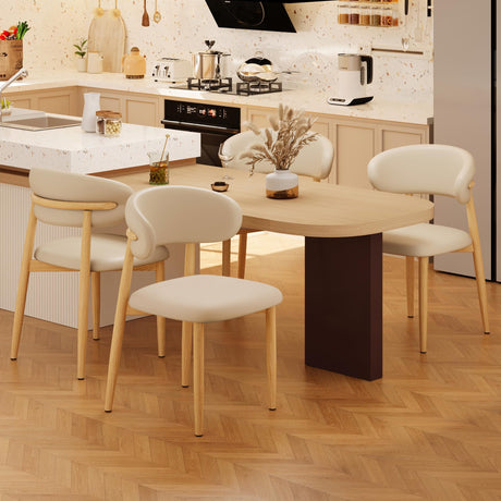 JCAJCA Kitchen Dining Chairs Set of 4 Modern Upholstered Leather Farmhouse Dining Room Chair with Metal Legs, Burlywood/Khaki JCAJCA