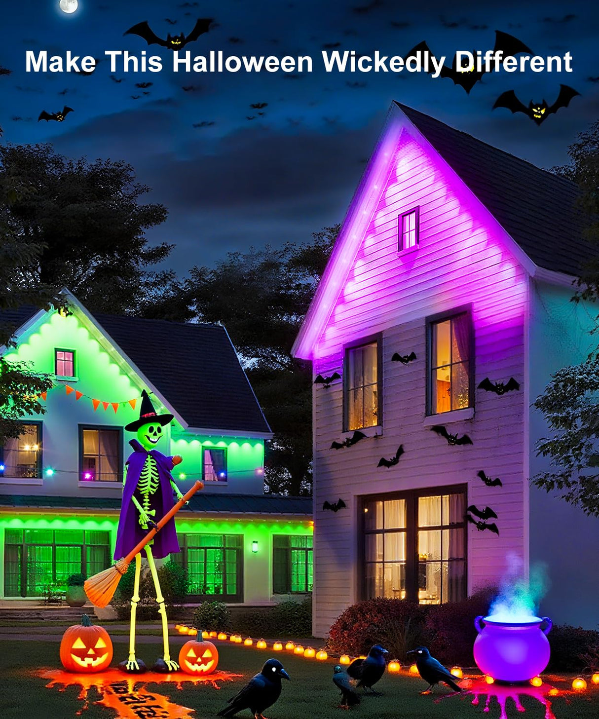 MuliVid 150Ft Permanent Outdoor Lights,Smart RGB Outdoor Lights with Remote APP Control, IP67 Waterproof Outside Light for House for Christmas, Halloween, Holiday, Party, Daily MuliVid
