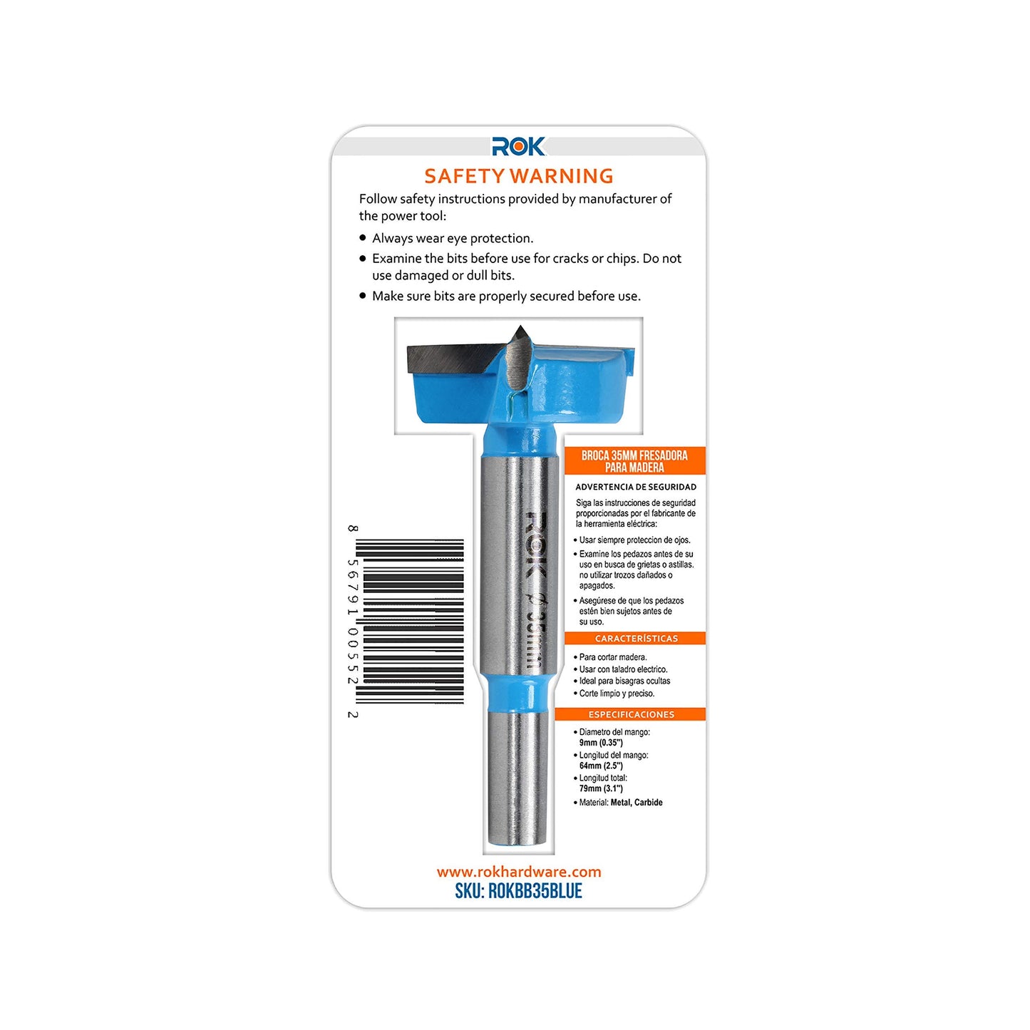 Rok Hardware 35mm Hinge Boring Forstner Drill Bit, Blue ROKBB35BLUE - WoodArtSupply