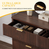 DWVO 6 Drawer Dressers, High Gloss White Dressers Drawers with Fluted Panel, Wide Versatile TV Stand Cabinet Table for Kitchen and Office, Walnut DWVO