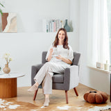 PrimeZone Mid-Century Modern Accent Chair - Comfy Corduroy Living Room Chair, Reading Chair with Button Tufted Design & Wing Back, Cozy Upholstered Armchair for Bedroom, Corner, Grey PrimeZone