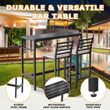 Jinrrenyi 3 Piece Outdoor Patio Bar Set, 50" Rectangular Counter Height High Top Bar Tables, 2 Cushioned 41" Bar Stools, Metal Bar Table and Chairs Set for Poolside, Balcony, Backyard, Porch Jinrrenyi