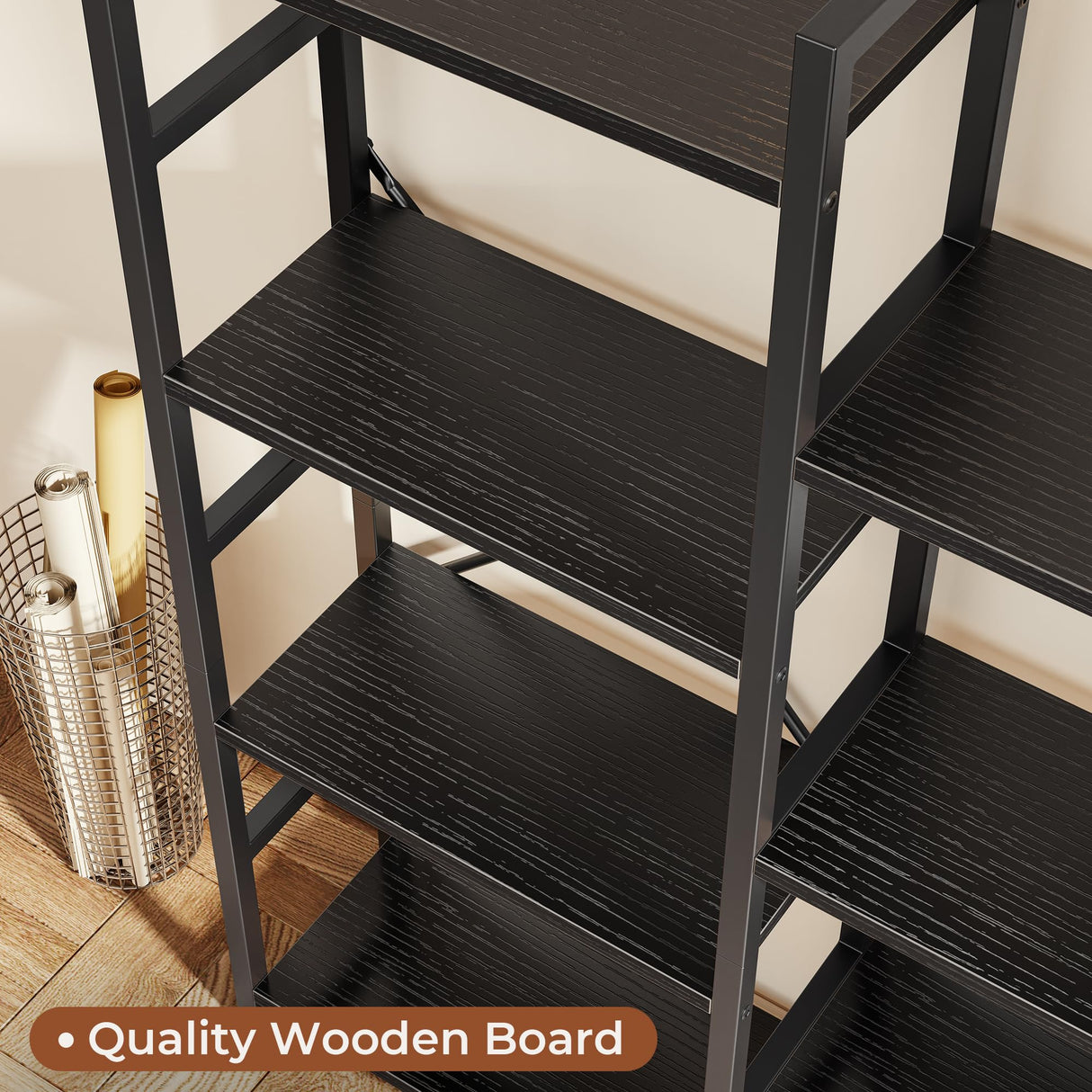 SUPERJARE Triple 4 Tier Bookshelf, Bookcase with 11 Open Display Shelves, Wide Book Shelf Book Case for Home & Office, Black SUPERJARE