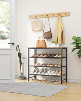 Kitsure Shoe Rack for Closet, Rustic Brown Shoe Organizer with Leveling Feet, Sturdy & Rust-Proof Shoe Storage for Entryway, Bedroom, Living Room, 29.5" x 11.4" x 24.8", Brown Kitsure