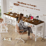 EnHomee Desk with Drawers & Power Outlets, Computer Desk for Home Office, Bedroom, Small Desk with a Side Pocket, 31.5" Writing Desk, Study Desk, Brown+White EnHomee