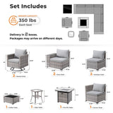 ovios 10 Pieces Patio Furniture Set, Outdoor Sectional Sofa with Swivel Rocking Chairs, Fire Pit Table, Wide Arms and Deep Seat, Modular Wicker Rattan Conversation Set, Dark Grey ovios