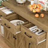 HOSTACK Modern Farmhouse Buffet Sideboard Cabinet, Barn Doors Storage Cabinet with Drawers and Shelves, Wood Coffee Bar Cabinet with Storage for Dining Room, Kitchen, Living Room, Rustic Brown HOSTACK