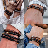 RANKEEF Tiger Eye Bracelet For Men 8MM Natural Stone Beads Bracelet Set Stretch Lava Rock Bracelets Adjustable Black Crystal Beaded Bracelet for Men Women Gifts RANKEEF