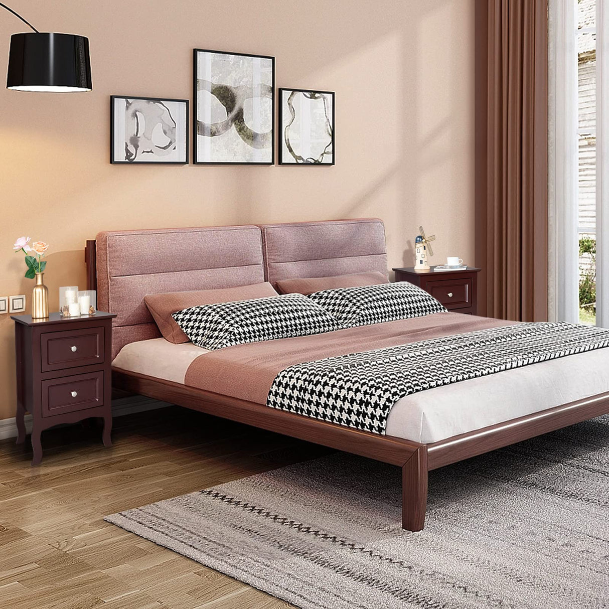 Bonnlo Brown Nightstand Set of 2, Nightstands with 2 Drawers, Bed Side Table/Night Stand, Small Nightstand for Bedroom, Small Spaces, College Dorm, Kids’ Room, Living Room, Wood, 16W x 12D x 24H Bonnlo