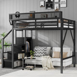 Mirightone Full Size Loft Bed with Stairs and Storage, Metal Loft Bed Frame with Bedside Shelf and Large Under-Bed Space, Heavy-Duty Loft Beds for Adults Teens and Kids, Black Mirightone