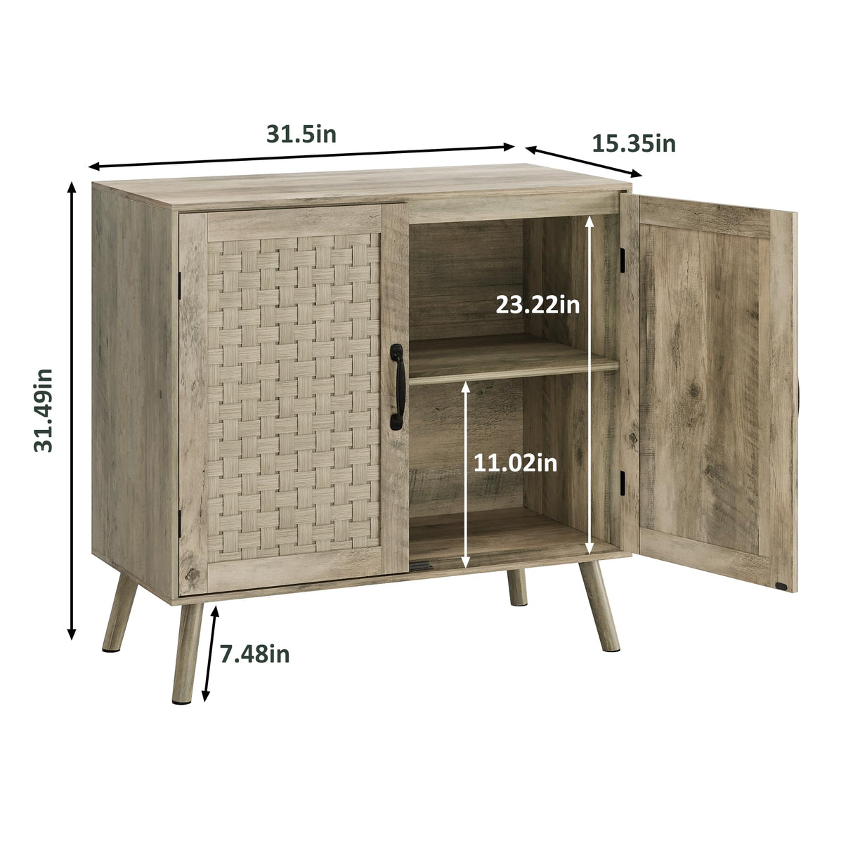 Smart FENDEE Farmhouse Sideboard Cabinet, Buffet Storage Cabinet with Handmade PVC Rattan Decor Doors & Adjustable Shelf, Wood Accent Table Coffee Station for Kitchen, Living Room, Entryway, Grey Oak Smart FENDEE