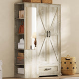 LIKIMIO Armoire Wardrobe Closet 70 Inches, Large Storage with Mirror, 2 Doors, Drawer, and Shelves, Modern Bedroom Freestanding Wooden Wardrobe Combination with Hanging Rail, Rustic Maple LIKIMIO