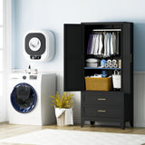 FIRMET Metal Wardrobe Closet Cabinet with Drawers,71" H Large Bedroom Armoires with Shelves and Hanging Rod,Wardrobe Storage Cabinet with 2 Doors, 1 Adjustable Shelf and 2 Drawers FIRMET